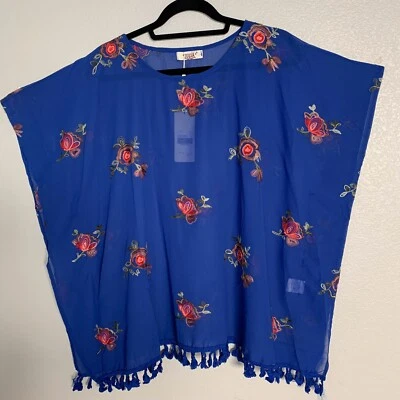 束腰外衣女式花卉刺绣透明带流苏均码,全新带标签 — 第 1/4 张图片