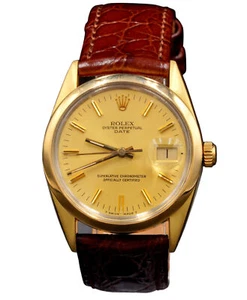 Rolex Date Herren 14k Gelbgold Shell Uhr 15505 mit braunem Armband & champagnerfarbenem Zifferblatt - Bild 1 von 8
