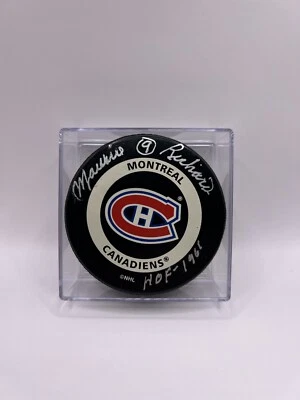 Maurice Richard Signed Inscribed Montreal Canadiens NHL Puck W/Case JSA COA RARE - Image 1 of 3
