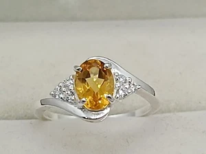 Anello Citrino Ovale Laboratorio Crea Pietra Gialla Argento 925 Anello Donna Regalo Ring - Foto 1 di 6