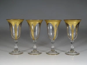 Juego de 4 fabulosas copas de agua de vidrio vintage de punto de pareja decoradas en oro c.1925 - Imagen 1 de 8
