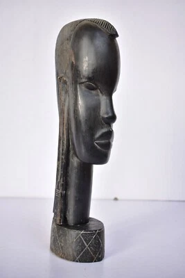 Sculpture Antique En Bois De Tête De Femme Maasai Africaine En Ébène - Photo 1/4