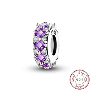 Pulsera MULA Mujer Plata de Ley 925 Tapón de Goma Dije Cuadrado Circón Ajuste - Imagen 1 de 7