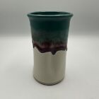 Walt Glass Studio Pottery 5.5" Handless Cups, Turquoise Drip Glaze EUC Rare