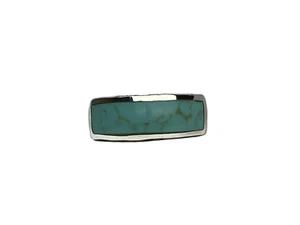 Turquoise Rectangle 9x24mm Sterling Silver 925 Hand Crafted Scroll Ring Sz 6.75 - Picture 1 of 5