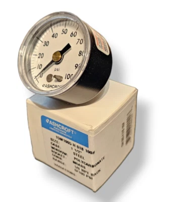 Ashcroft 15W1005 H 01B Pressure Gauge 1-1/2" 0-100 PSI 1/8" NPT Brass Commercial - Image 1 of 4