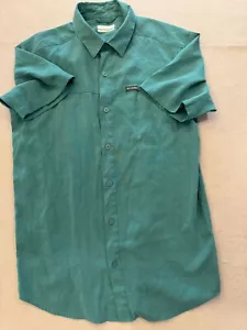 Columbia Button Down Shirt Men's Small Sage Green Linen Like Collared Casual - Picture 1 of 6