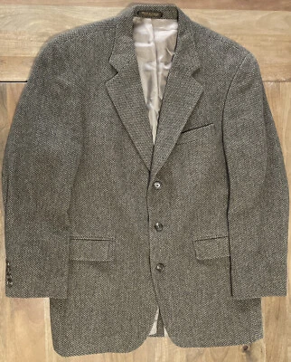 VINTAGE Chaps Ralph Lauren Sport Coat Houndstooth Wool Tweed Blazer Jacket 44T - Image 1 of 4