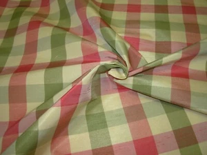 8 4/8 YDS FABRICUT FAUX SILK PLAID CHECKS~DRAPERY UPHOLSTERY FABRIC FOR LESS - Picture 1 of 4