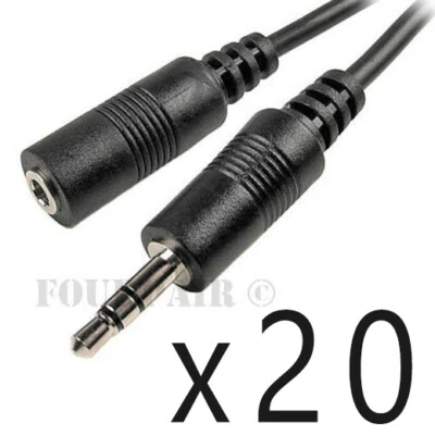 20 Pack Lot - 12ft 3.5mm Stereo Audio Extension Cable Male to Female M/F MP3 1/8 - Image 1 of 2