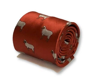 Frederick Thomas Corbata Hombre Rojo Brillante Con Diseño Oveja Corbata Clásica - Imagen 1 de 4