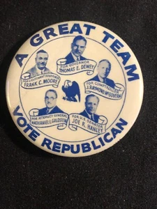 New York State, 1950 Republican Nominees For State Office, 2" Political Button - Picture 1 of 5