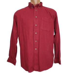 Vintage LL Bean Button Down XL Shirt Flannel Burgundy Red Cotton Flannel Pocket - Picture 1 of 6