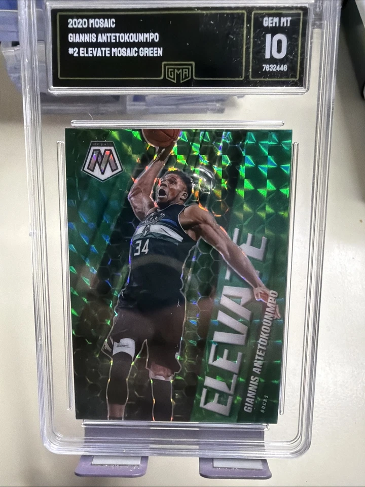 Mosaico Panini Giannis Antetokounmpo Elevate 2020-21 verde Prizm Gem 10 Foto 1 de 2