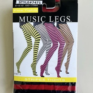 Music Legs 7471 Nylon Opaque Striped Tights,  Black/Red - Picture 1 of 3