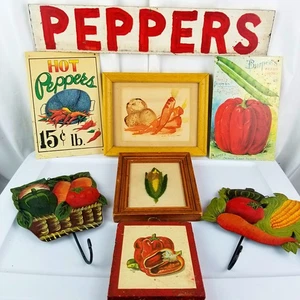 Rustikale Bauernhaus Gemüse Wanddeko Menge 8 Paprika Mais Küche Kunst Schilder - Bild 1 von 23