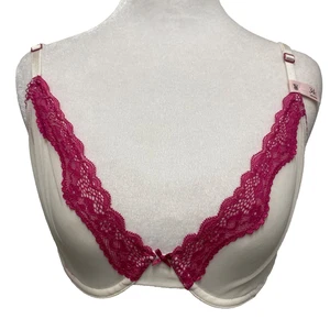 Victoria's Secret Tease Unlined Demi Bra 34C White with Fuschia Lace NWT - Picture 1 of 12