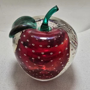Vintage Murano Style Glass Apple Paperweight Red Controlled Bubble Art Sculpture - Picture 1 of 7