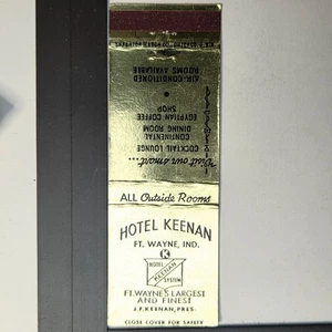 Hotel Keenan Ft Wayne Indiana Vintage 1940s Gold Foil Matchbook - Picture 1 of 1