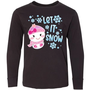 Inktastic Let It Snow- Snow Girl Youth Long Sleeve T-Shirt Christmas Kids Pink - Picture 1 of 3