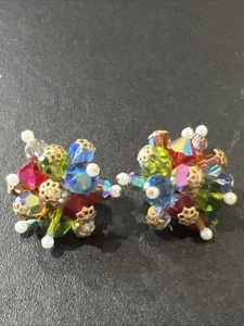 vintage clip on lucite beaded earrings - Picture 1 of 8