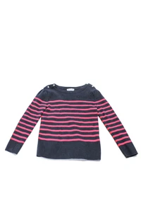 Jacadi Girls Cotton Navy Pink Striped Crew Neck Long Sleeve Sweater Top Size 6 - Picture 1 of 5