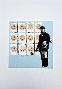 BANKSY - Happy Face - edizione numerata 73/150, 50x70 cm (19,7x27,6 in) - Foto 1 di 5