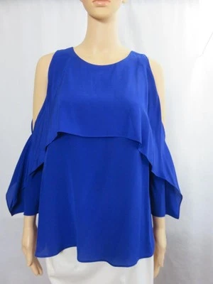 Top drapeado Bailey 44 azul seda hombro frío talla pequeña nuevo sin etiquetas Foto 1 de 4