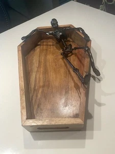 HALLOWEEN SKELETON WOODEN COFFIN SHAPED SERVING TRAY APPETIZER 18" X 12" New - Picture 1 of 2