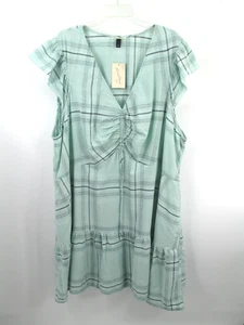 Neu mit Etikett Universal Thread Midi Cottage Core Kleid Damen 4X türkis grün kariert Boho - Bild 1 von 16