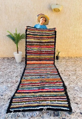 Alfombra de corredor Boucherouite marroquí, 9,5 x 3,1 pies, alfombra bereber colorida rara hecha a mano Foto 1 de 4