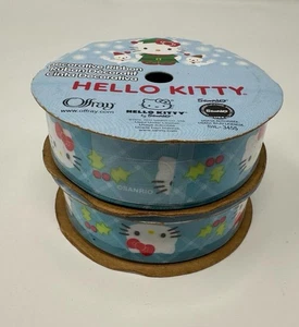 Juego de 2 carretes Sanrio Hello Kitty Offray azul Navidad satinado sin usar 9 pies - Imagen 1 de 3