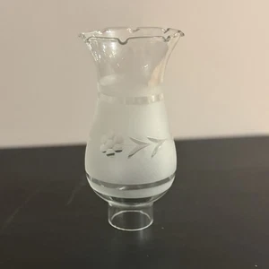 Frosted Etched Glass Hurricane Sconce 6.5” Floral Pattern Ruffle Upper - Picture 1 of 13