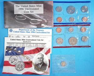 1996 US Mint Uncirculated Coin Set with West Point Dime P&D 11 Coins - Picture 1 of 7