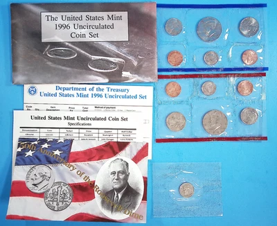 1996 US Mint Uncirculated Coin Set with West Point Dime P&D 11 Coins - Image 1 of 4