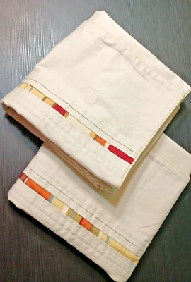 Nautica Euro Shams PAIR 26x26 Khaki Tan MULTI COLOR STRIPE 100% Cotton  - Image 1 of 4