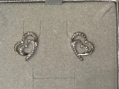 *NEW ITEM* ZALES Jewelers Sterling Silver 2 Heart Shaped Diamond Earrings - Image 1 of 4
