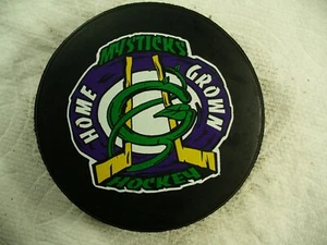 ECHL Mobile Mysticks Home Grown Coke Ad Reverse Logo Hockey Puck Collect Pucks - Picture 1 of 2