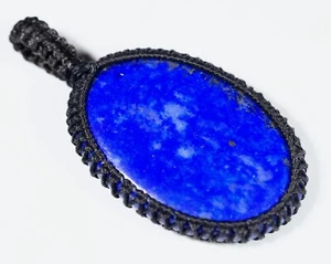 50 KT MAKRAMEE OVALER ANHÄNGER 100 % NATÜRLICHER LAPISLAZULI EDELSTEIN AA-375 - Bild 1 von 6