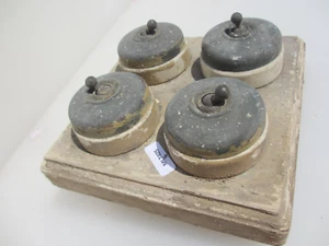 Antique Brass & Ceramic Light Switches Old Dolly Switch Quadruple Vintage Plaque - Picture 1 of 19