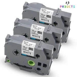 3x Schriftband Kompatibel für Brother TZe-241 18mm Schwarz/Weiß P-touch PTD400VP - Bild 1 von 10