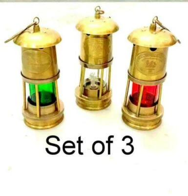 Antique Finish 6 Inch OIL LAMP Lantern Miner Brass SET OF 3 PCS Gift Handmade - Image 1 of 3