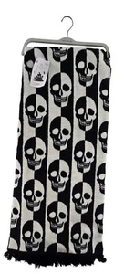 Docofil Reversible Halloween Black & White Throw Blanket 51" x 67" Skulls Fringe - Picture 1 of 4