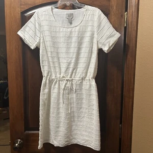 G H Bass Off White Cotton Eyelet Dress Adjustable Waist SS Women's Size L NWT - Picture 1 of 6