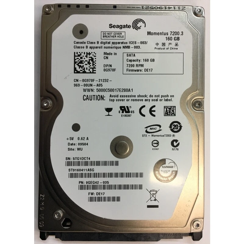 9GEG42-035 - Seagate 160GB 7200 RPM SATA 2.5" HDD - Image 1 of 1
