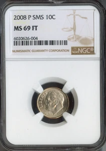 2008-P Roosevelt Dime NGC MS69 FT SMS Quality - Picture 1 of 2