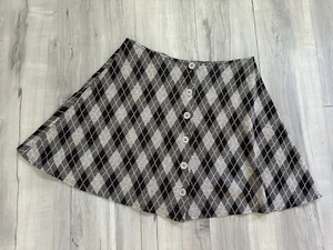 Kate Allen Petites Size 12P HARLEQUIN PLAID MINI SKIRT Gray Black Pink Gothic - Picture 1 of 5