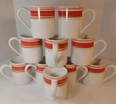 Juego de 10 tazas de gres Corelle Coordenates Red Swirls rayas naranjas  Foto 1 de 4