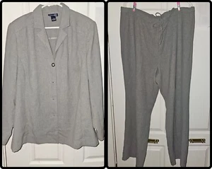 Conjunto de 2 pantalones de vestir gris elástico/corbata para mujer conjunto de traje 18/20 y chaqueta con cuello con botones - Imagen 1 de 13