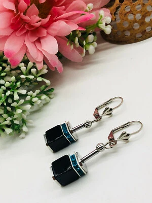 Ohrringe HANDMADE Ohrhänger Achat schwarz Strass türkis Modeschmuck 160b-0410 - Bild 1 von 3